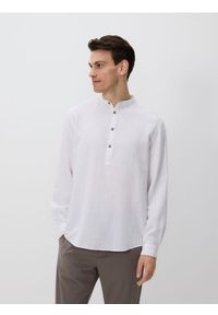 Reserved - Koszula regular fit z domieszką lnu - biały. Kolor: biały. Materiał: len