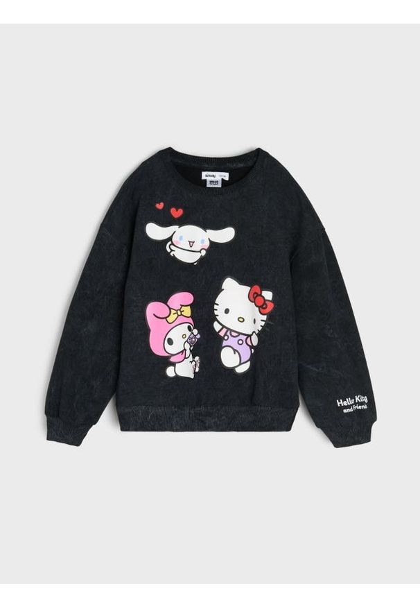 Sinsay - Bluza crewneck z nadrukiem Hello Kitty - czarny. Kolor: czarny. Wzór: nadruk, motyw z bajki