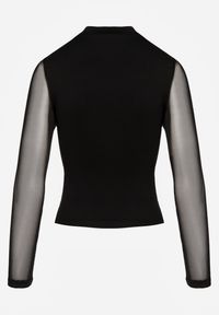 Renee - Czarna Bluzka Golf Vices z Przezroczystymi Rękawami Kariale. Okazja: na co dzień. Typ kołnierza: golf. Kolor: czarny. Materiał: jeans. Styl: casual, elegancki #2
