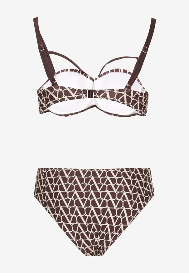 Renee - Brązowe Bikini Biustonosz i Majtki Typu Figi w Geometryczny Wzór Linarissa. Kolor: brązowy. Wzór: geometria