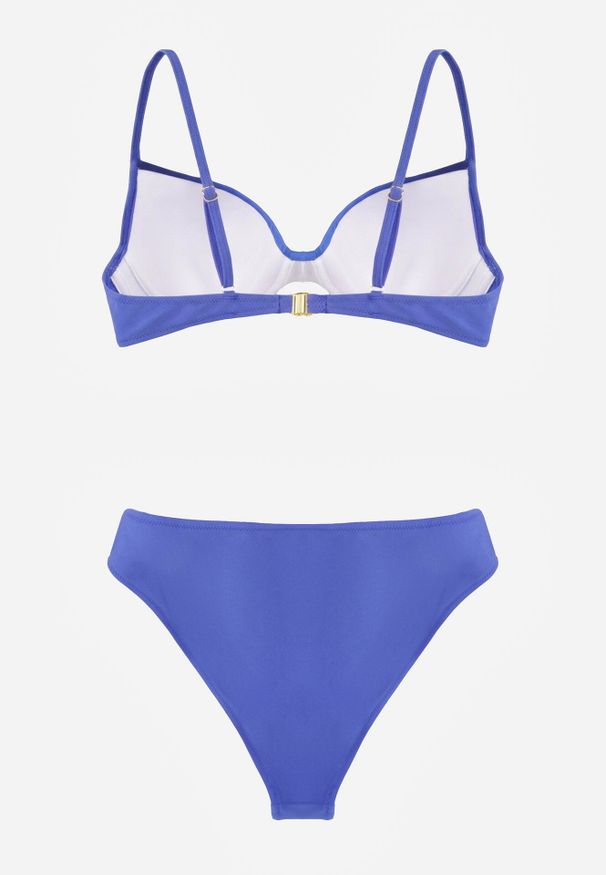 Born2be - Niebieskie Bikini Biustonosz i Figi z Ozdobnym Marszczeniem i Aplikacją Periete. Kolor: niebieski. Wzór: aplikacja