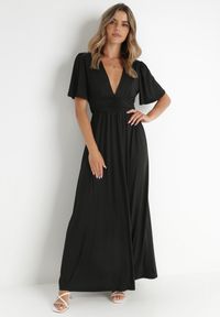 Born2be - Czarna Sukienka Naude. Okazja: na ślub cywilny, na wesele. Kolor: czarny. Wzór: jednolity, gładki, kolorowy. Typ sukienki: rozkloszowane. Styl: wizytowy, elegancki. Długość: maxi #5