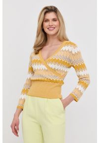 Morgan sweter damski kolor żółty lekki. Kolor: żółty. Materiał: materiał, dzianina. Długość rękawa: długi rękaw. Długość: długie