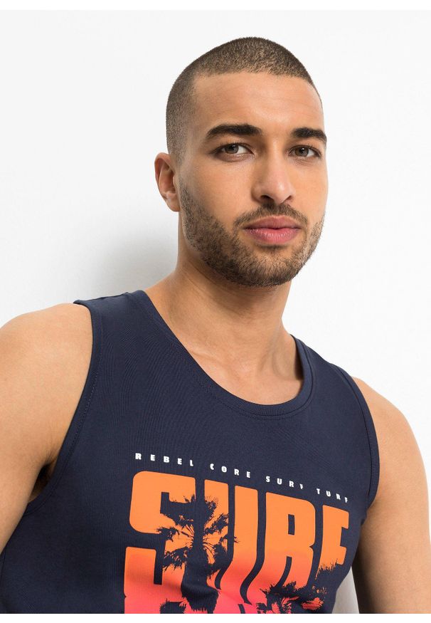 bonprix - Tank top z czystej bawełny organicznej, slim fit (2 szt.). Kolor: niebieski. Materiał: bawełna