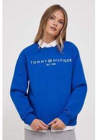 TOMMY HILFIGER - Tommy Hilfiger bluza damska kolor niebieski. Kolor: niebieski. Materiał: bawełna. Wzór: nadruk. Styl: klasyczny