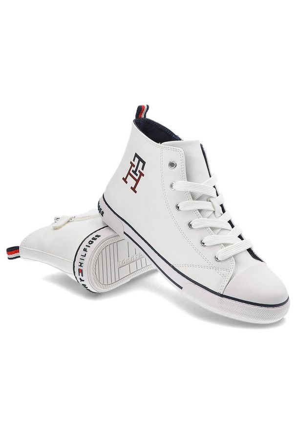 TOMMY HILFIGER - Białe Trampki Tommy Hilfiger Klasyczne Buty Damskie. Okazja: na co dzień. Kolor: biały. Materiał: skóra ekologiczna, materiał. Szerokość cholewki: normalna. Wzór: jednolity. Styl: klasyczny