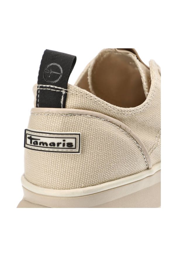 Beżowe Sneakersy Tamaris Damskie Buty Na Platformie. Zapięcie: sznurówki. Kolor: beżowy. Materiał: materiał. Wzór: aplikacja. Obcas: na platformie. Sport: turystyka piesza