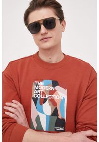 United Colors of Benetton bluza bawełniana męska kolor czerwony wzorzysta. Kolor: czerwony. Materiał: bawełna. Długość rękawa: długi rękaw. Długość: długie #2