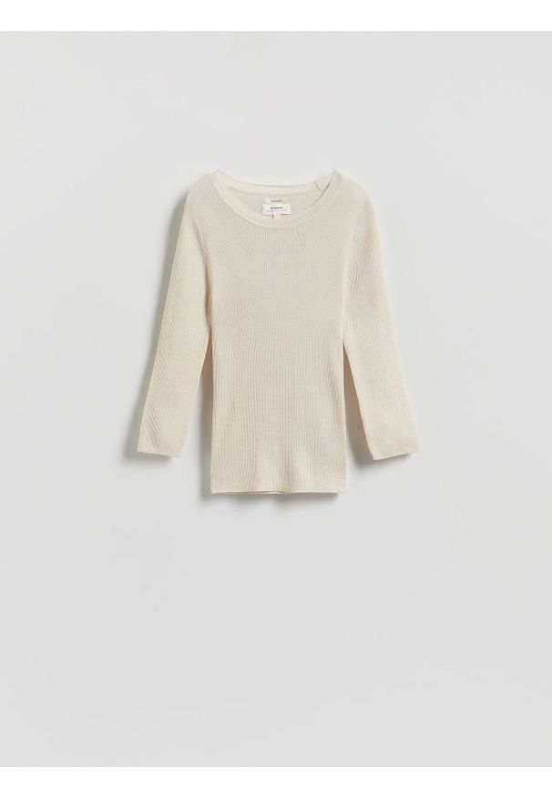 Reserved - Wełniana bluzka z dodatkiem jedwabiu - złamana biel. Materiał: jedwab, wełna