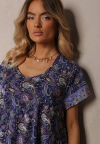 Renee - Granatowa Rozkloszowana Sukienka z Wiskozy w Kwiaty Rivanira. Kolor: niebieski. Materiał: wiskoza. Wzór: kwiaty. Sezon: lato #5