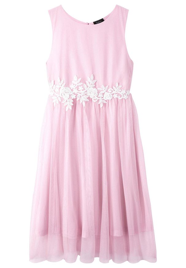 bonprix - Sukienka midi z koronkową wstawką. Kolor: fioletowy. Materiał: koronka. Długość rękawa: bez rękawów. Długość: midi