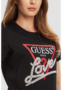 Guess - GUESS Czarny damski t-shirt Pearls Love. Kolor: czarny #5