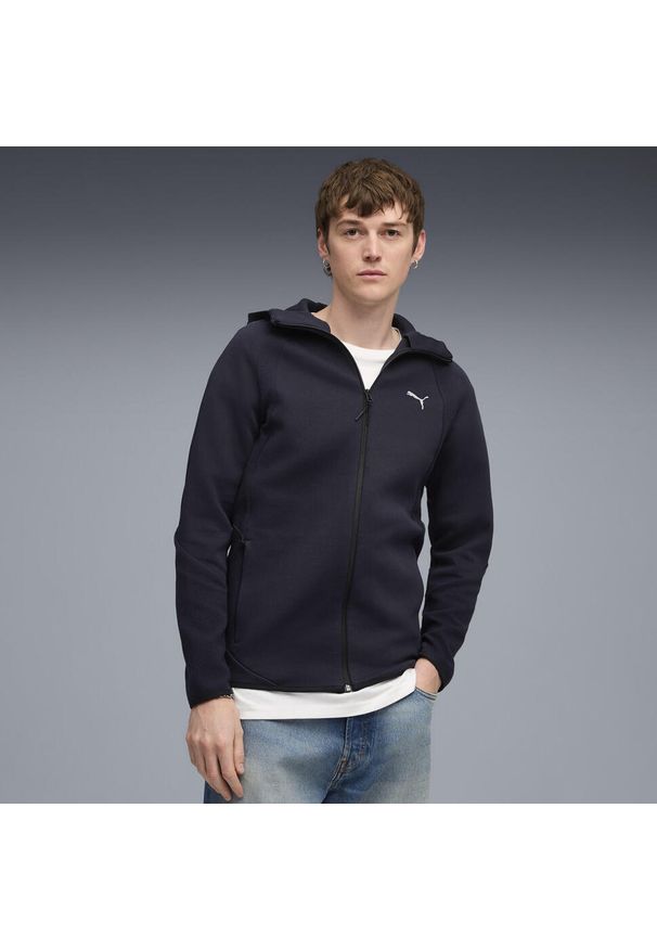 Puma - Męska bluza Evostripe z kapturem PUMA. Typ kołnierza: kaptur. Kolor: niebieski. Sport: bieganie