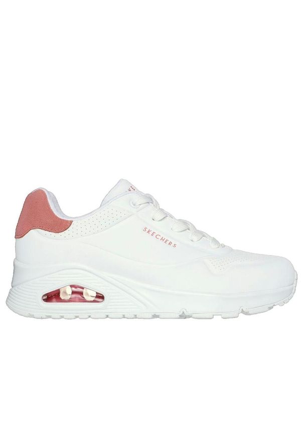 skechers - Buty sportowe Sneakersy damskie, Uno - Pop Back. Zapięcie: sznurówki. Kolor: biały. Materiał: materiał, syntetyk. Szerokość cholewki: normalna. Sport: turystyka piesza