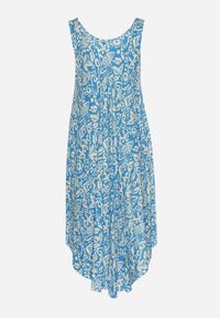 Born2be - Niebieska Asymetryczna Sukienka Bawełniana w Ornamentalny Wzór Natialira. Okazja: na co dzień. Kolor: niebieski. Materiał: bawełna. Typ sukienki: asymetryczne. Styl: casual, elegancki #5