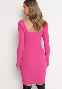 Born2be - Fuksjowa Sukienka Mini z Prążkowanego Materiału z Wycięciem i Wiązaniem Cerdosja. Kolor: różowy. Materiał: materiał, prążkowany. Długość: mini #5