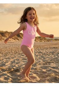 Sinsay - Strój kąpielowy z kwiatowym napisem "Love" - różowy. Kolor: różowy. Wzór: napisy, kwiaty #1