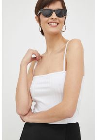 Calvin Klein Jeans top damski kolor biały. Kolor: biały. Materiał: materiał, dzianina, prążkowany, wiskoza. Długość rękawa: na ramiączkach #5