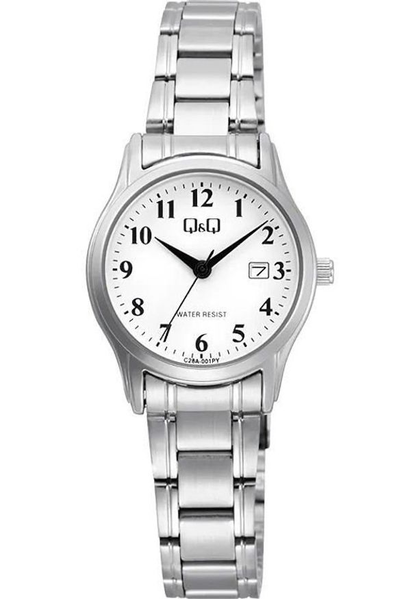 Zegarek Q&Q C28A-001P damski klasyczny biała tarcza cyfry datownik .. Kolor: biały. Styl: klasyczny