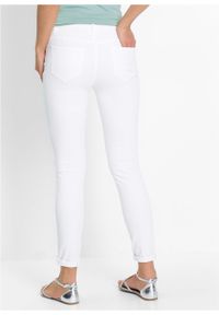 Spodnie SKINNY z wysoką talią i z przetarciami bonprix biały. Kolor: biały #7
