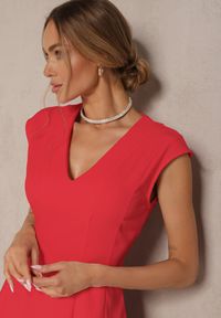 Renee - Czerwona Taliowana Sukienka z Rozkloszowanym Dołem Elliara. Okazja: na co dzień. Kolor: czerwony. Styl: klasyczny, elegancki, casual #5