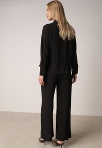 Born2be - Czarny Wiskozowy Komplet Asymetryczna Koszula i Spodnie z Kieszeniami Moneia. Kolor: czarny. Materiał: wiskoza #5