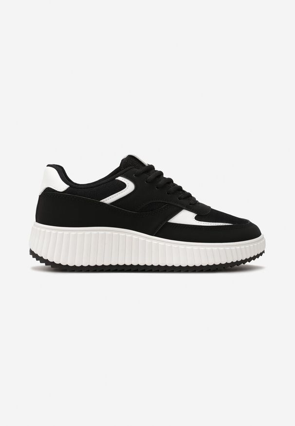 Renee - Czarne Sneakersy na Ozdobnej Grubej podeszwie z Brokatem Gelnia. Kolor: czarny. Wzór: aplikacja. Sport: turystyka piesza