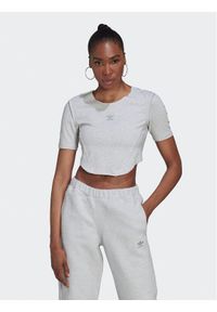 Adidas - adidas T-Shirt Crop Loungewear HL9130 Szary Regular Fit. Kolor: szary. Materiał: bawełna