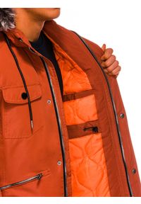 Ombre Clothing - Kurtka męska zimowa parka - ceglasta C410 - L. Kolor: pomarańczowy. Materiał: poliester. Sezon: zima #5