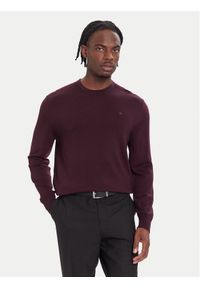 Calvin Klein Sweter LV04LB305G Bordowy Regular Fit. Kolor: czerwony. Materiał: wełna
