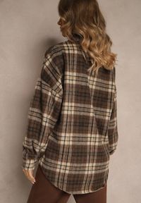 Renee - Brązowa Koszulowa Kurtka w Kratę Emitila. Okazja: na co dzień. Kolor: brązowy. Materiał: jeans. Styl: casual #5