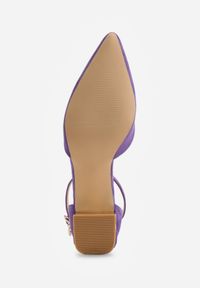 Born2be - Fioletowe Czółenka Vices na Obcasie z Wkładką ze Skóry Naturalnej z Geometrycznym Wzorem Arori. Zapięcie: sprzączka. Kolor: fioletowy. Materiał: skóra. Wzór: geometria. Obcas: na obcasie. Styl: elegancki, wizytowy. Wysokość obcasa: średni #4