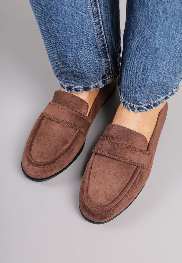 Born2be - Brązowe Mokasyny Vices ze Skórzaną Wkładką i Ozdobnymi Przeszyciami Adestiia. Kolor: brązowy. Materiał: skóra. Styl: elegancki, klasyczny