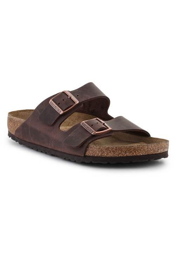 Klapki męskie Birkenstock Arizona. Kolor: brązowy, wielokolorowy. Materiał: skóra, materiał