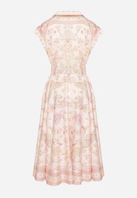 Born2be - Różowa Rozkloszowana Sukienka Koszulowa z Lnu i Wiskozy z Paskiem Alumera. Typ kołnierza: dekolt w serek, kołnierzyk klasyczny. Kolor: różowy. Materiał: wiskoza, len. Typ sukienki: koszulowe. Styl: klasyczny #5