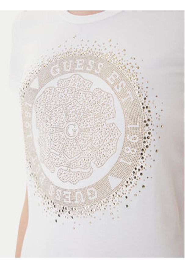 Guess T-Shirt Camelia W4RI47 J1314 Biały Slim Fit. Kolor: biały. Materiał: bawełna