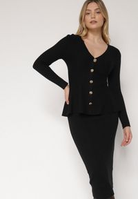 Born2be - Czarny Elegancki Komplet z Dzianiny z Wiskozą Kardigan i Spódnica Uneva. Kolor: czarny. Materiał: dzianina, wiskoza #5
