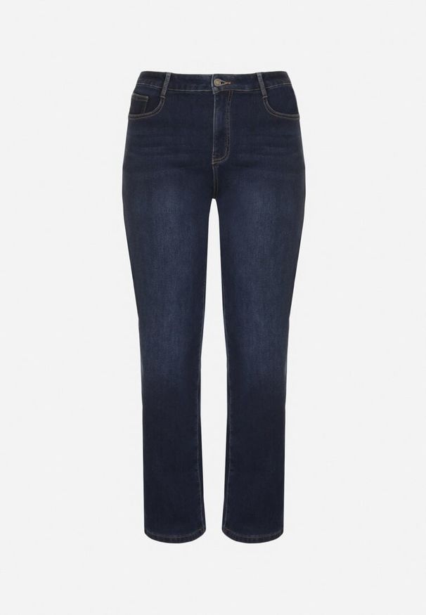 Born2be - Granatowe Ocieplane Jeansy o Szerokim Kroju z Bawełną i Wysokim Stanem Mevidia. Okazja: na co dzień. Stan: podwyższony. Kolor: niebieski. Styl: klasyczny, casual, elegancki