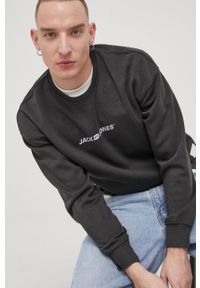 Jack & Jones Bluza męska kolor szary z nadrukiem. Kolor: szary. Materiał: dzianina. Wzór: nadruk