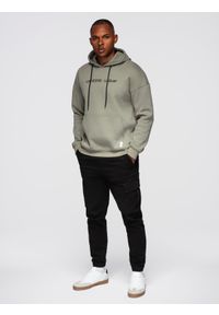 Ombre Clothing - Męska bluza kangurka z haftem i kapturem – khaki V3 - Rozmiar: XL. Okazja: na co dzień. Typ kołnierza: kaptur. Kolor: brązowy. Materiał: dzianina, bawełna, poliester, materiał. Wzór: haft. Styl: klasyczny, casual, elegancki