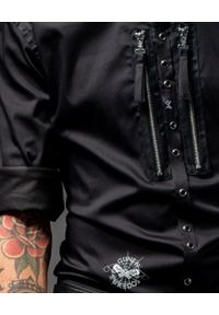 GUNS & TUXEDOS - Czarna koszula z suwakami Dandy Rocker 2. Okazja: na co dzień. Typ kołnierza: kołnierzyk klasyczny. Kolor: czarny. Materiał: jeans, tkanina. Styl: casual, klasyczny, rockowy #6
