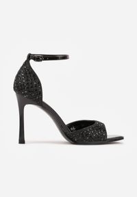 Born2be - Czarne Eleganckie Sandały na Szpilce z Cyrkoniami i Kwadratowym Noskiem Hempea. Okazja: na wesele, na co dzień, na ślub cywilny. Zapięcie: pasek. Kolor: czarny. Obcas: na szpilce. Styl: elegancki #6