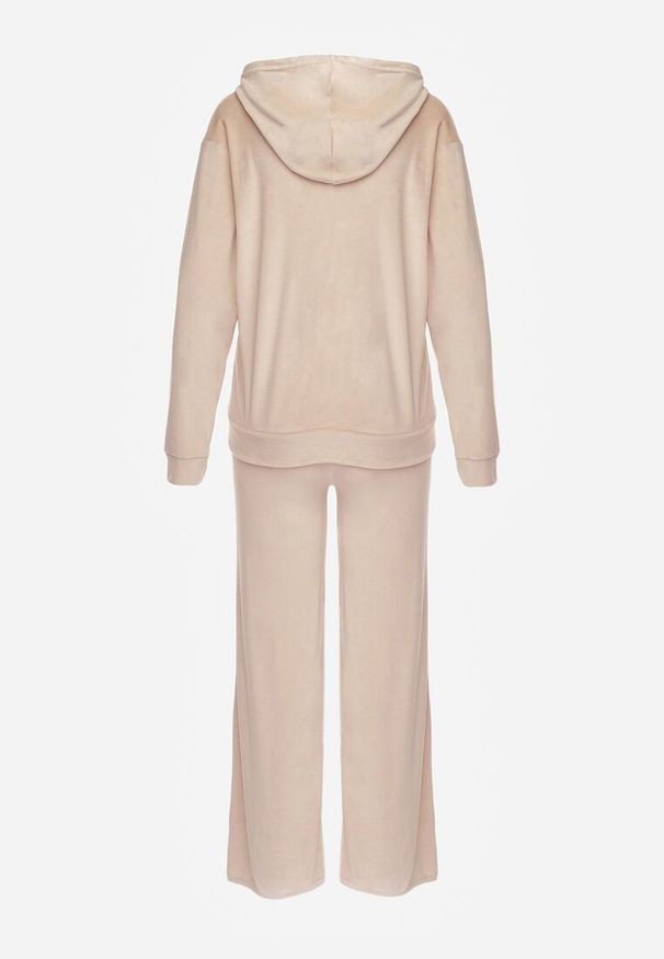 Renee - Jasnobeżowy Welurowy Komplet Dresowy z Bluzą i Szerokimi Spodniami Anelivs. Kolor: beżowy. Materiał: welur, dresówka