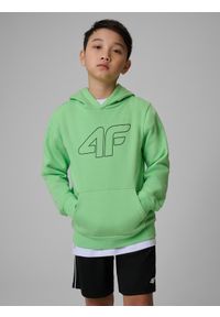 4f - 4F Bluza dresowa regular z kapturem chłopięca - zielona 134 (8-9 lat). Okazja: na spacer, na co dzień, na uczelnię. Typ kołnierza: kaptur. Kolor: zielony. Materiał: dresówka. Sezon: lato. Styl: casual #1