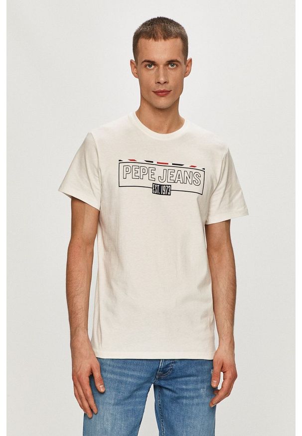 Pepe Jeans - T-shirt Dennis. Okazja: na co dzień. Kolor: biały. Wzór: nadruk. Styl: casual