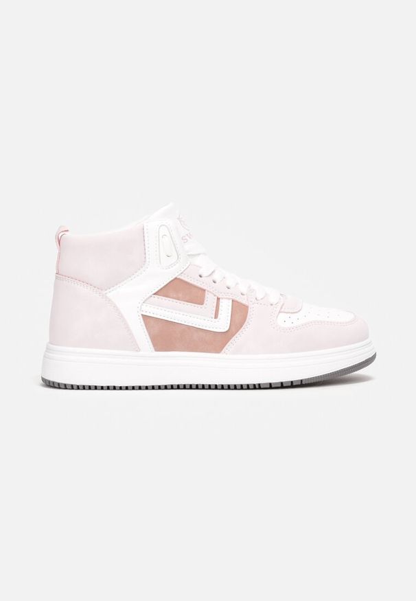 Born2be - Biało-Różowe Sneakersy Alcothee. Kolor: różowy. Materiał: jeans. Obcas: na obcasie. Wysokość obcasa: niski