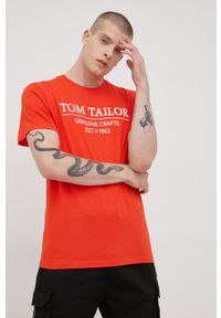 Tom Tailor t-shirt bawełniany kolor czerwony z nadrukiem. Kolor: czerwony. Materiał: bawełna. Wzór: nadruk