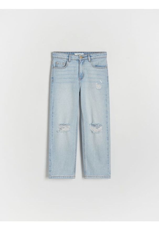 Reserved - Jeansy straight z rozcięciami - niebieski. Stan: podwyższony. Kolor: niebieski