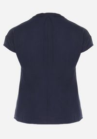 Born2be - Granatowa Bawełniana Bluzka z Guzikami i Ozdobną Siateczką Doriale. Okazja: na co dzień. Kolor: niebieski. Materiał: bawełna. Styl: klasyczny, casual
