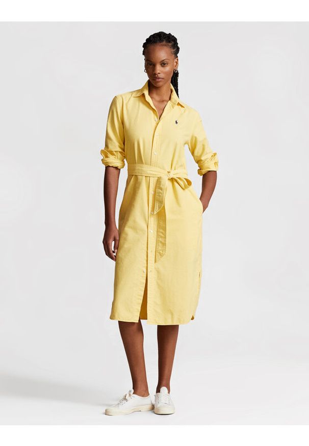 Polo Ralph Lauren Sukienka koszulowa N Cory Dr 211928808002 Żółty Straight Fit. Typ kołnierza: polo. Kolor: żółty. Materiał: bawełna. Typ sukienki: koszulowe